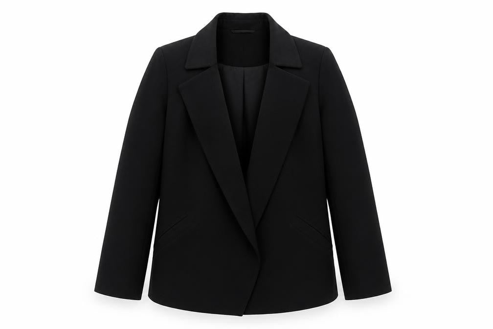 Front view of Marks & Spencer women’s black, size UK 12, regular fit blazer jacket