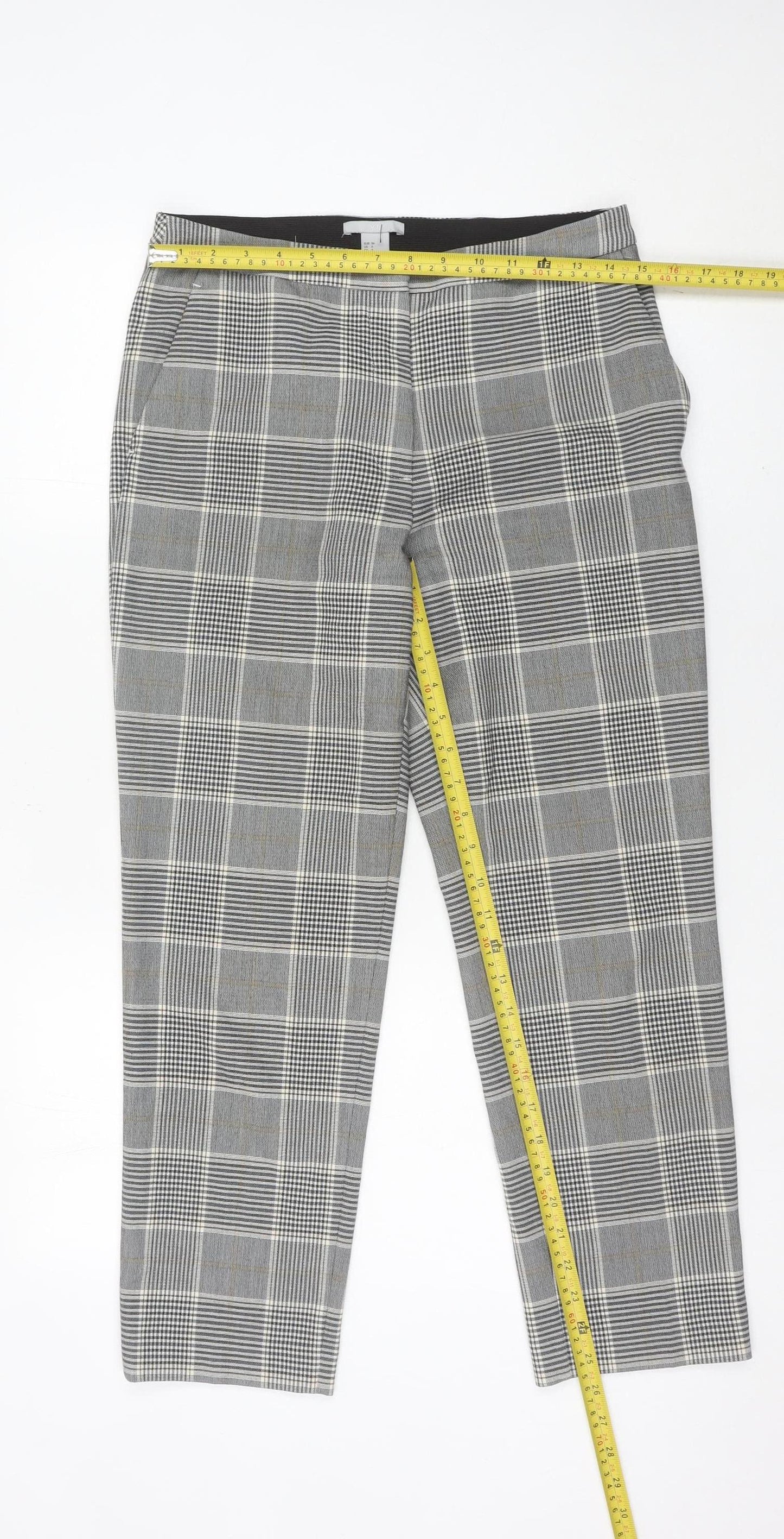 H&M Womens Grey Check Slim Chino Trousers Size 8 Workwear