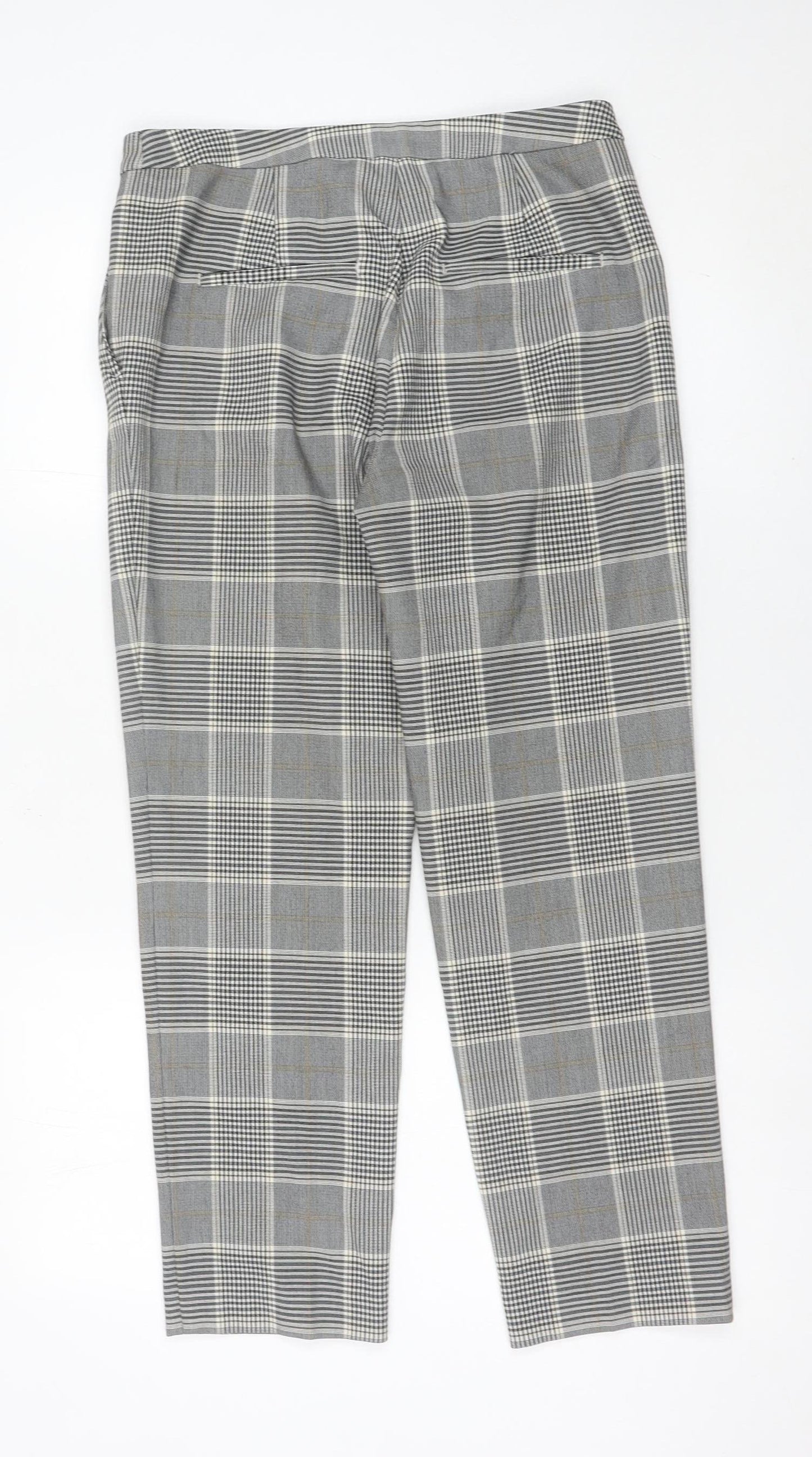 H&M Womens Grey Check Slim Chino Trousers Size 8 Workwear