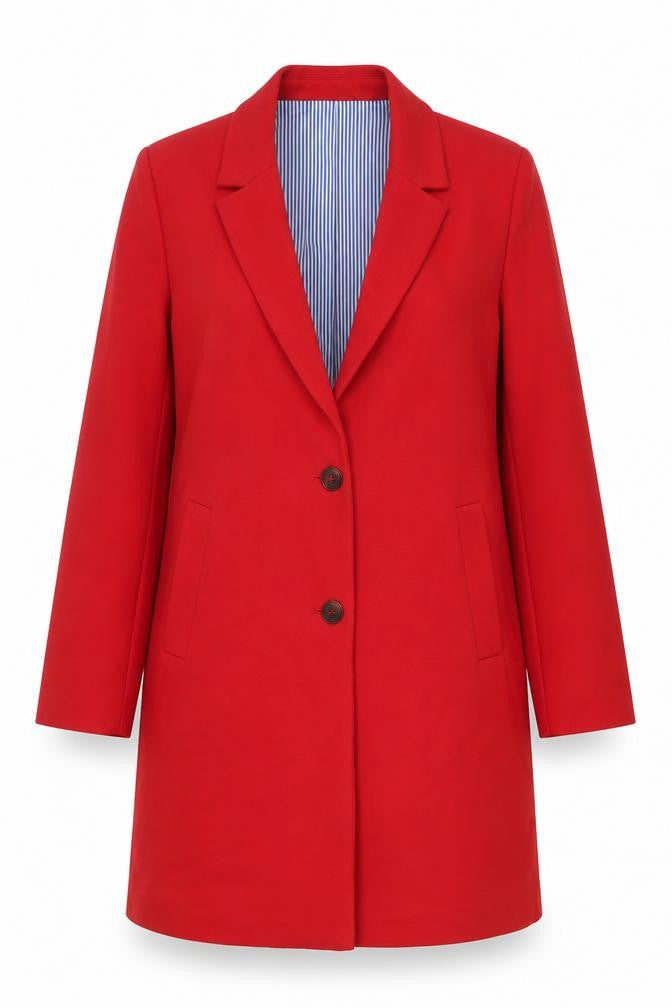 Front view of ESPRIT women’s red cotton blend blazer jacket, size L