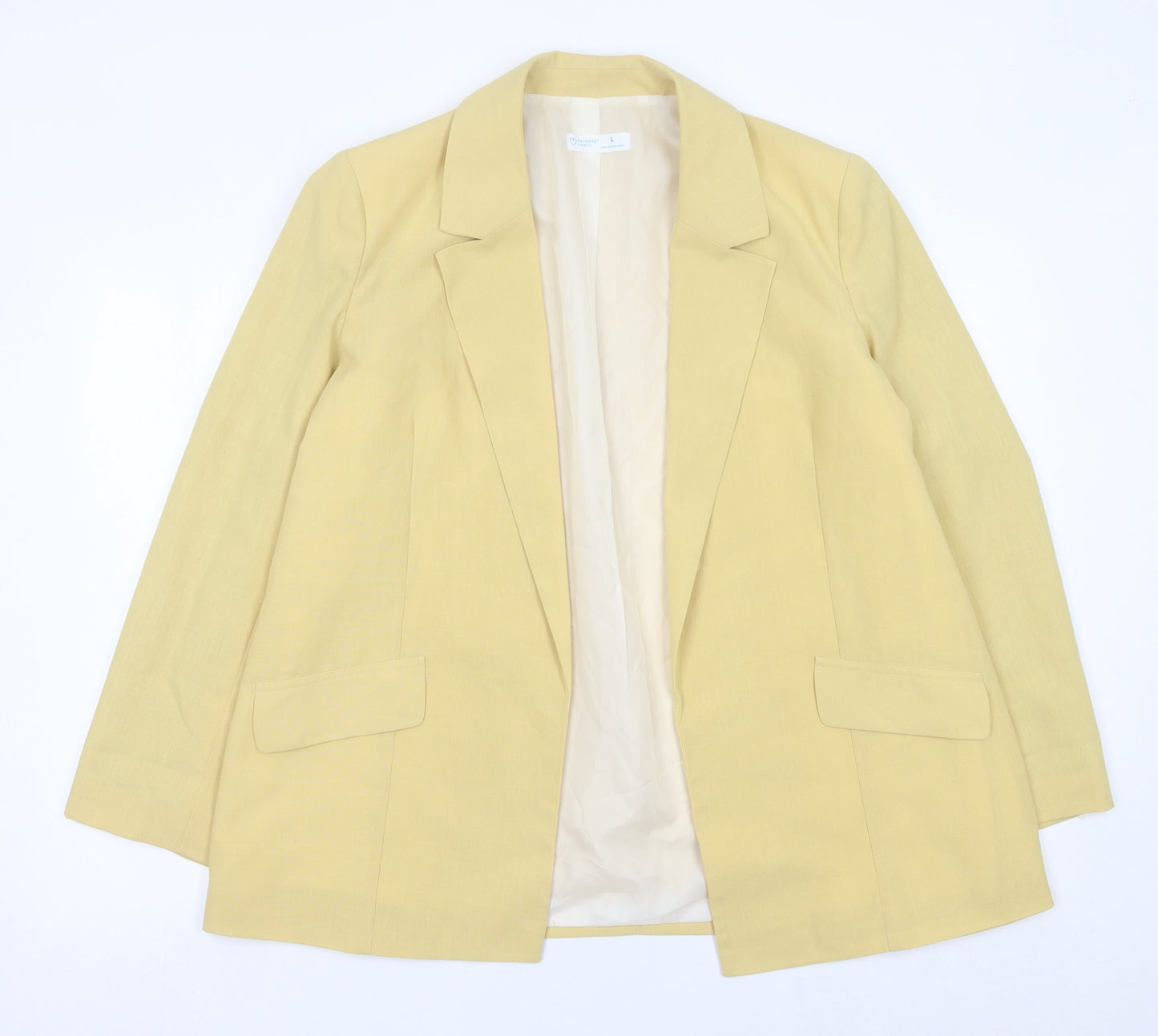 Primark Women Yellow Polyester Blazer Jacket Size L Regular Fit
