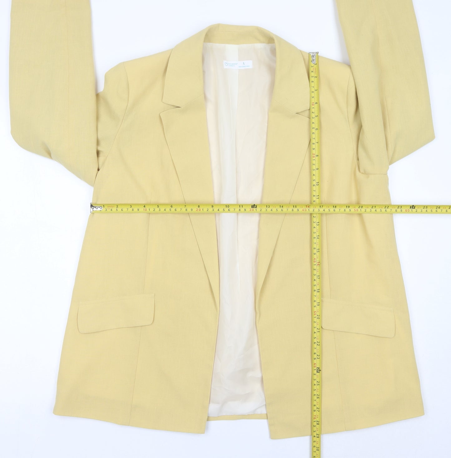 Primark Women Yellow Polyester Blazer Jacket Size L Regular Fit