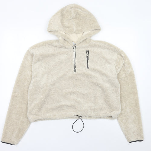 Topshop Women’s Beige Fleece Hoodie UK 8 Pullover Long Sleeve