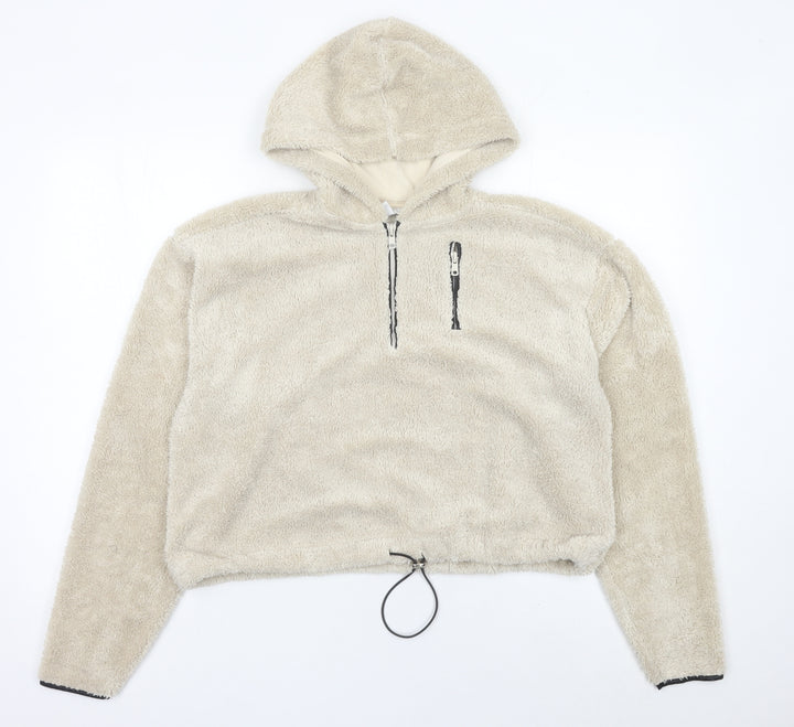 Topshop Women’s Beige Fleece Hoodie UK 8 Pullover Long Sleeve