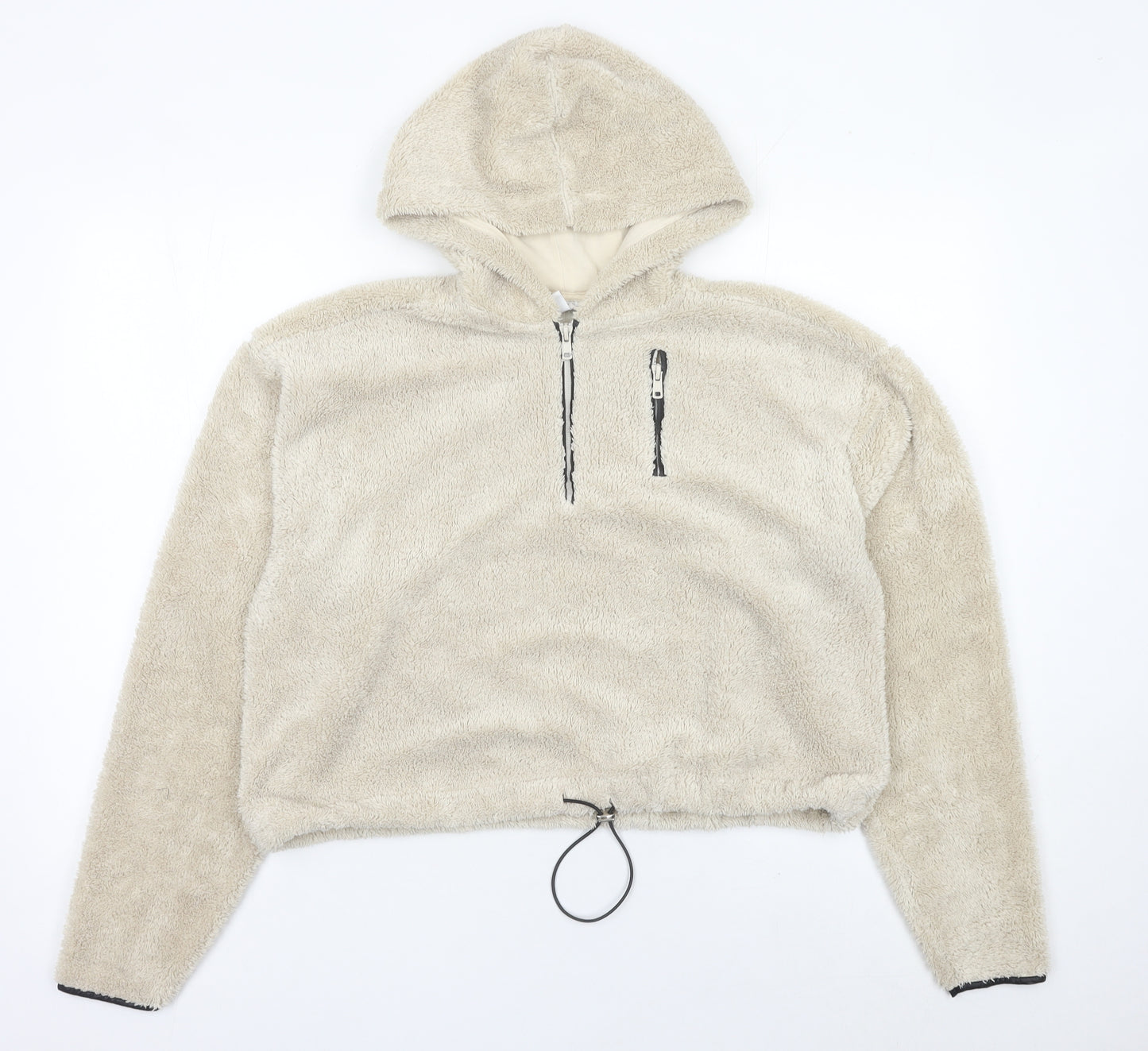 Topshop Women’s Beige Fleece Hoodie UK 8 Pullover Long Sleeve