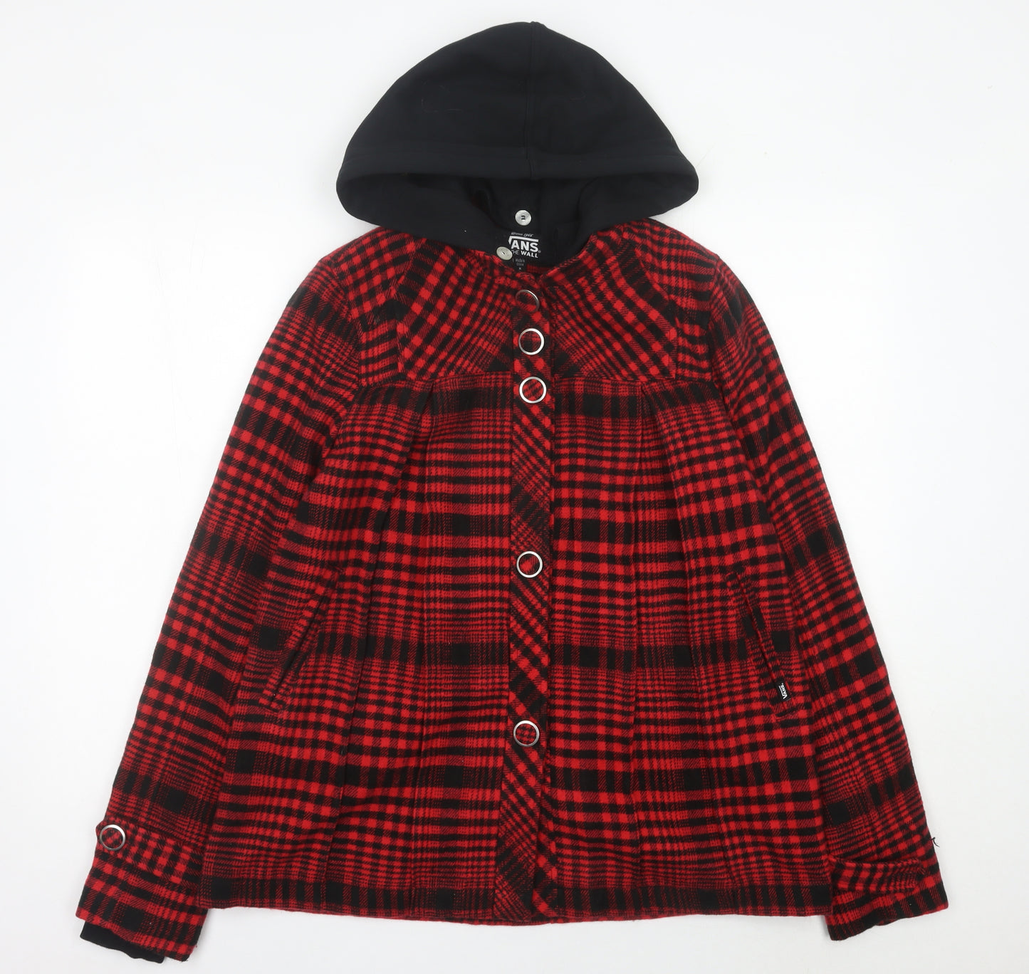 Vans Womens Red Check Hooded Jacket Size M Acrylic Wool