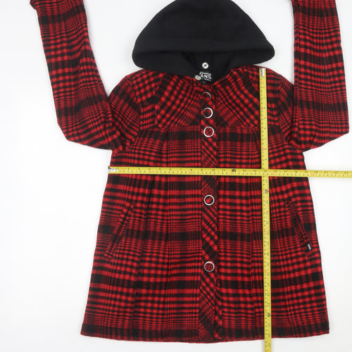 Vans Womens Red Check Hooded Jacket Size M Acrylic Wool