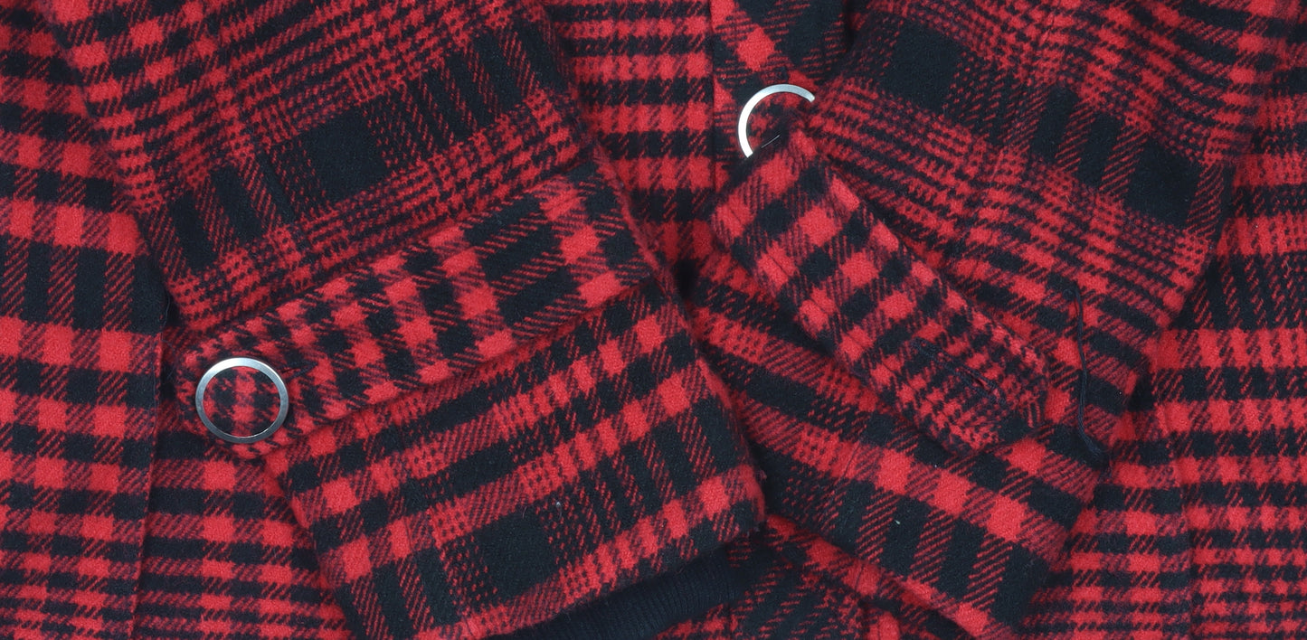 Vans Womens Red Check Hooded Jacket Size M Acrylic Wool
