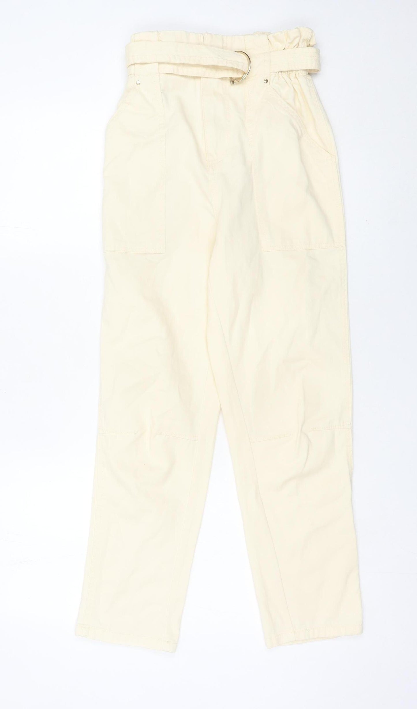 River Island Women’s Beige Paperbag Jeans Size 8 High Rise