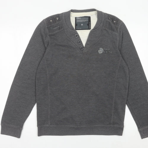 Next Mens Grey Henley Jumper Size M Cotton Blend Long Sleeve