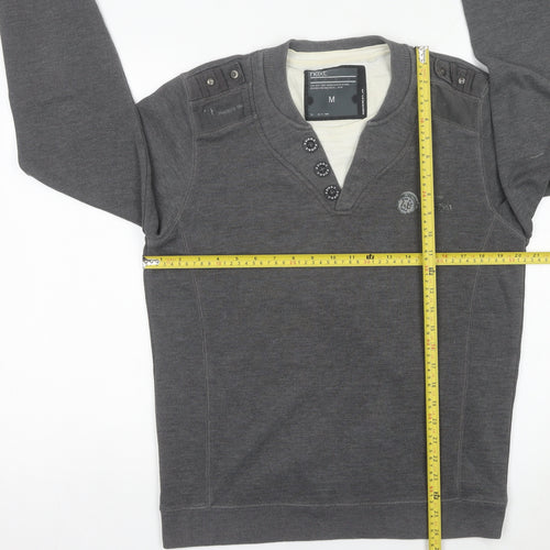 Next Mens Grey Henley Jumper Size M Cotton Blend Long Sleeve