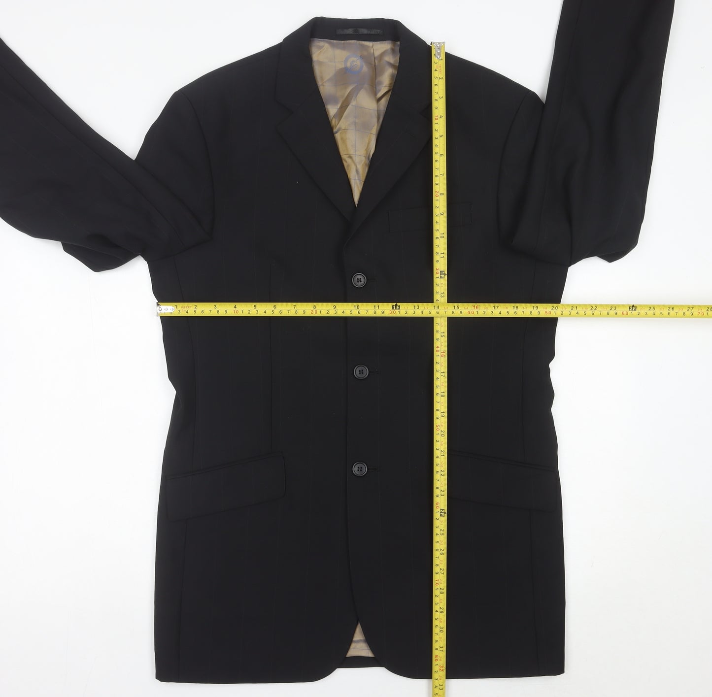 Ben Sherman Men’s Black 38R Long Fit Wool Suit Jacket Classic