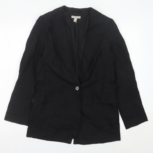 H&M Women Black XS Single Breasted Linen Blend Blazer Jacket
