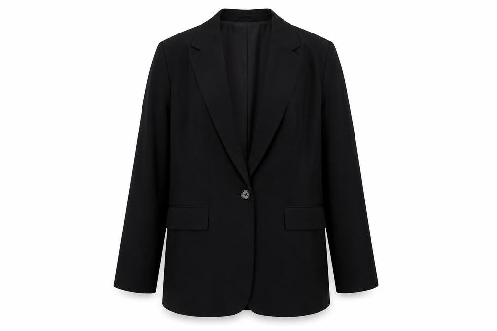 Front view of H&M Women Black XS Single Breasted Linen Blend Blazer Jacket