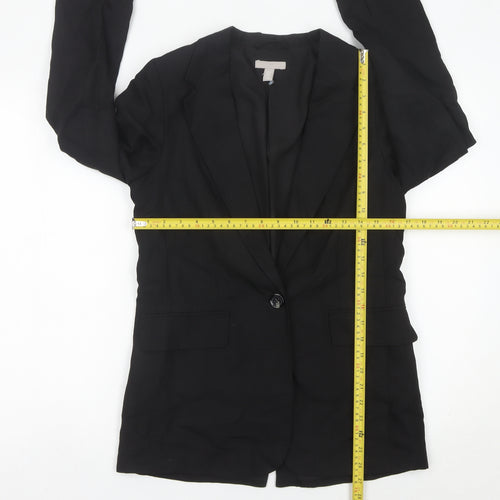 H&M Women Black XS Single Breasted Linen Blend Blazer Jacket