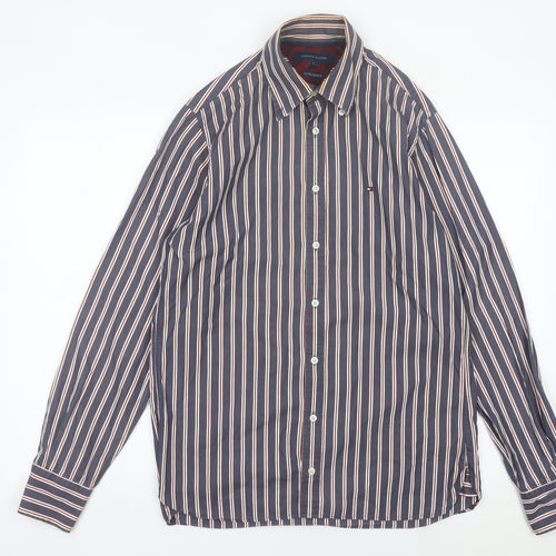 Tommy Hilfiger Men’s Blue Striped Cotton Button-Up Shirt S Regular Fit