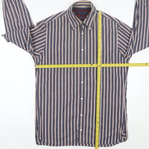Tommy Hilfiger Men’s Blue Striped Cotton Button-Up Shirt S Regular Fit