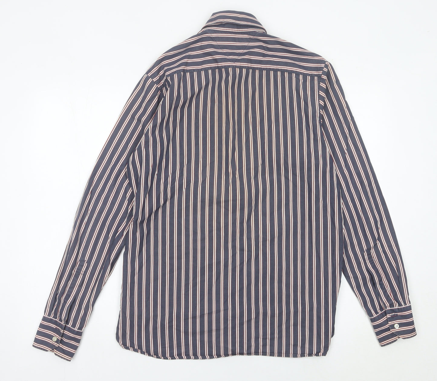 Tommy Hilfiger Men’s Blue Striped Cotton Button-Up Shirt S Regular Fit