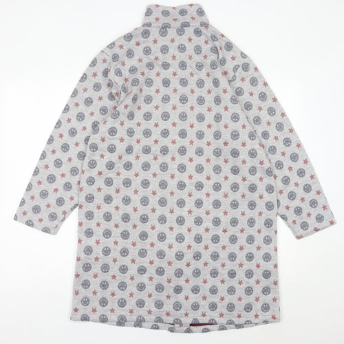 LEONA Women’s Grey Coatigan L Smiley Star Print Mid-Length Jacket