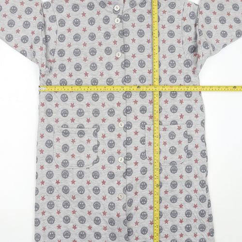 LEONA Women’s Grey Coatigan L Smiley Star Print Mid-Length Jacket