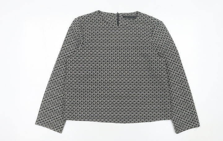 Zara Woman Black Geometric Blouse Women Size 12 Long Sleeve