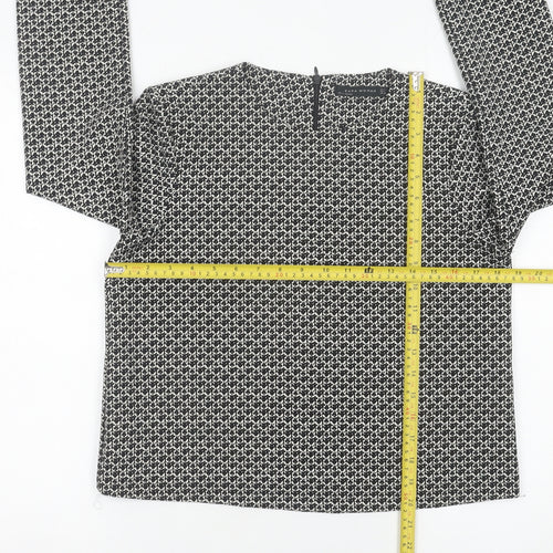 Zara Woman Black Geometric Blouse Women Size 12 Long Sleeve