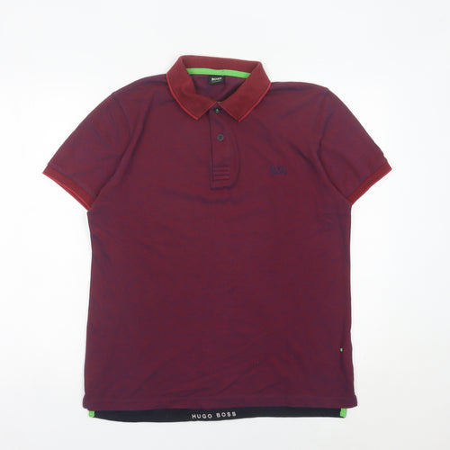 Hugo Boss Mens Red Polo Shirt M Regular Fit Cotton Blend