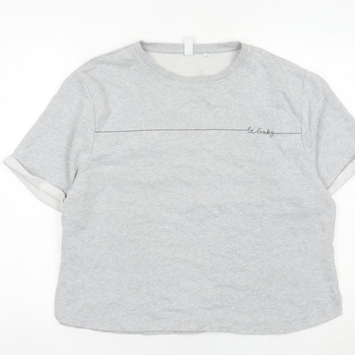 AND/OR Women Grey Size 16 Cotton Short Sleeve Crew Neck T-Shirt