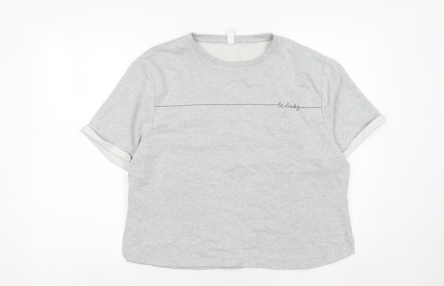 AND/OR Women Grey Size 16 Cotton Short Sleeve Crew Neck T-Shirt