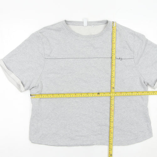 AND/OR Women Grey Size 16 Cotton Short Sleeve Crew Neck T-Shirt