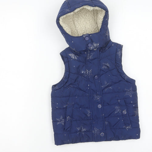 Joules Girls Blue Puffer Waistcoat 2 Years Hooded Star Print Quilted Gilet