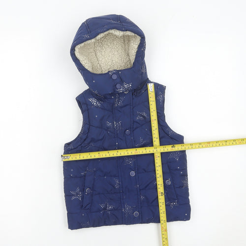 Joules Girls Blue Puffer Waistcoat 2 Years Hooded Star Print Quilted Gilet