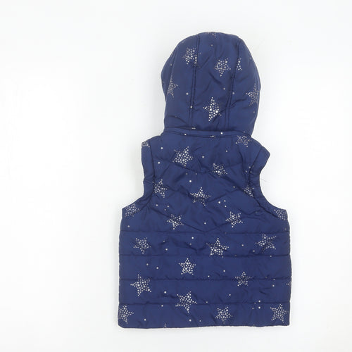 Joules Girls Blue Puffer Waistcoat 2 Years Hooded Star Print Quilted Gilet