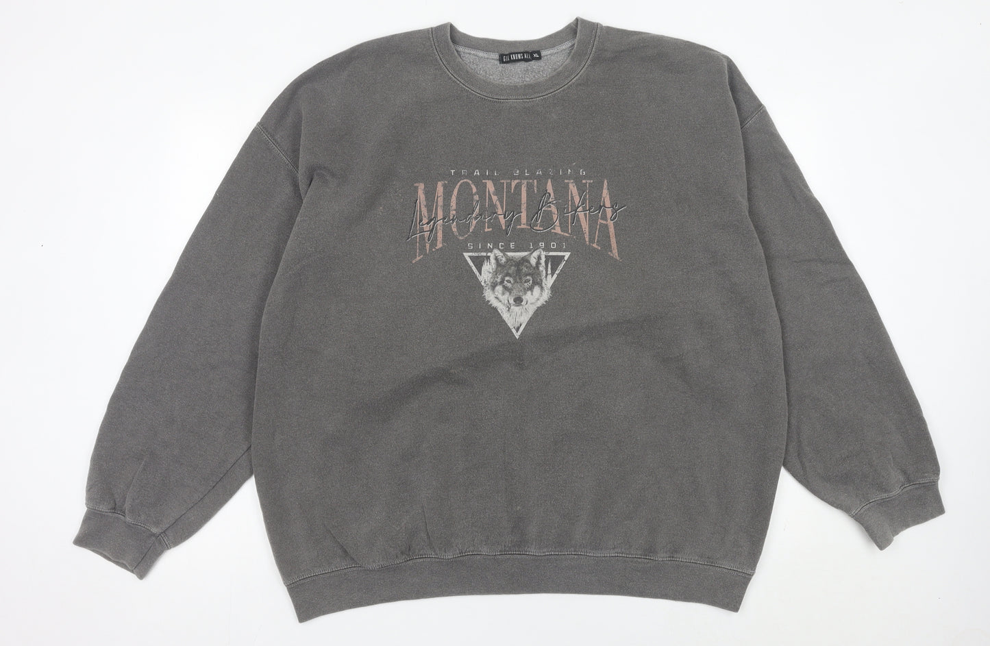 Girl Knows All Women’s Grey Wolf Graphic Sweatshirt XL