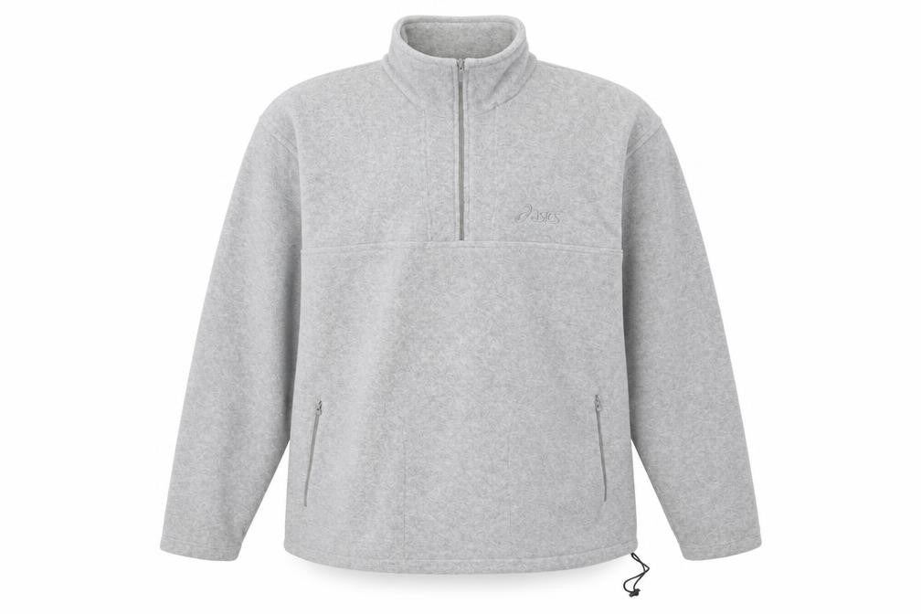 Front view of Asics Men’s Grey Fleece Sweatshirt M Half Zip Pullover Outdoor