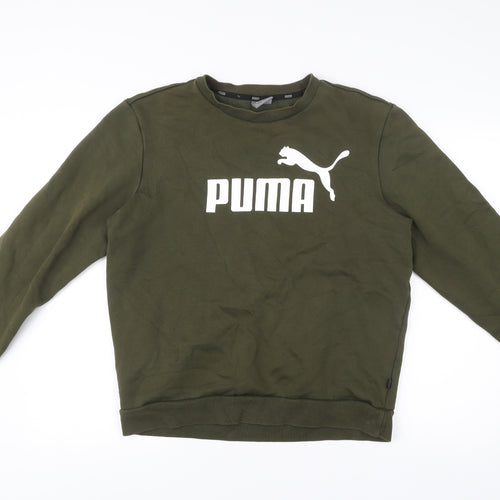 Puma Mens Green Pullover Sweatshirt M Logo Crew Neck Sportswear