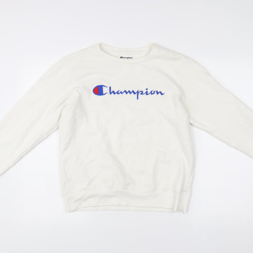 Champion Womens White Logo Pullover Sweatshirt L Regular Fit