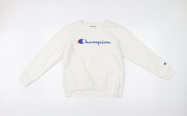 Champion Womens White Logo Pullover Sweatshirt L Regular Fit