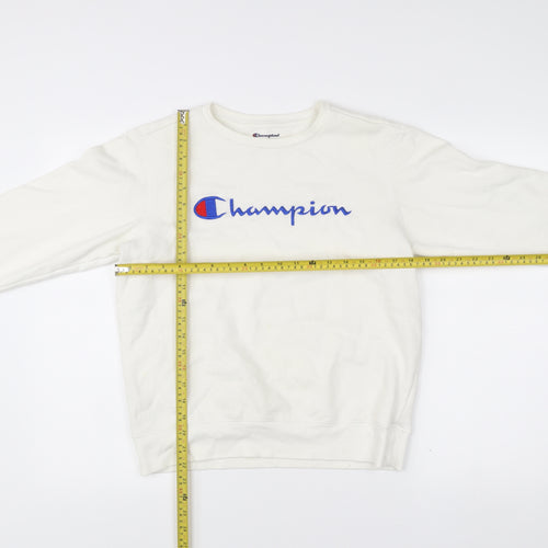Champion Womens White Logo Pullover Sweatshirt L Regular Fit