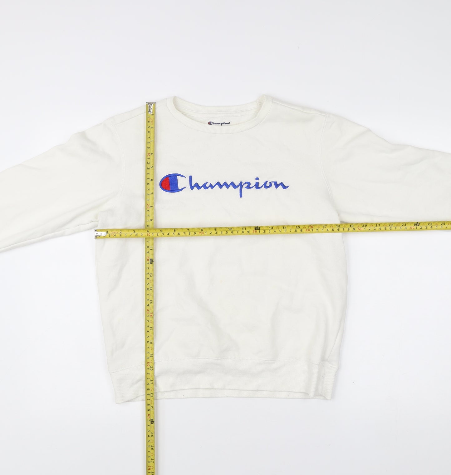Champion Womens White Logo Pullover Sweatshirt L Regular Fit