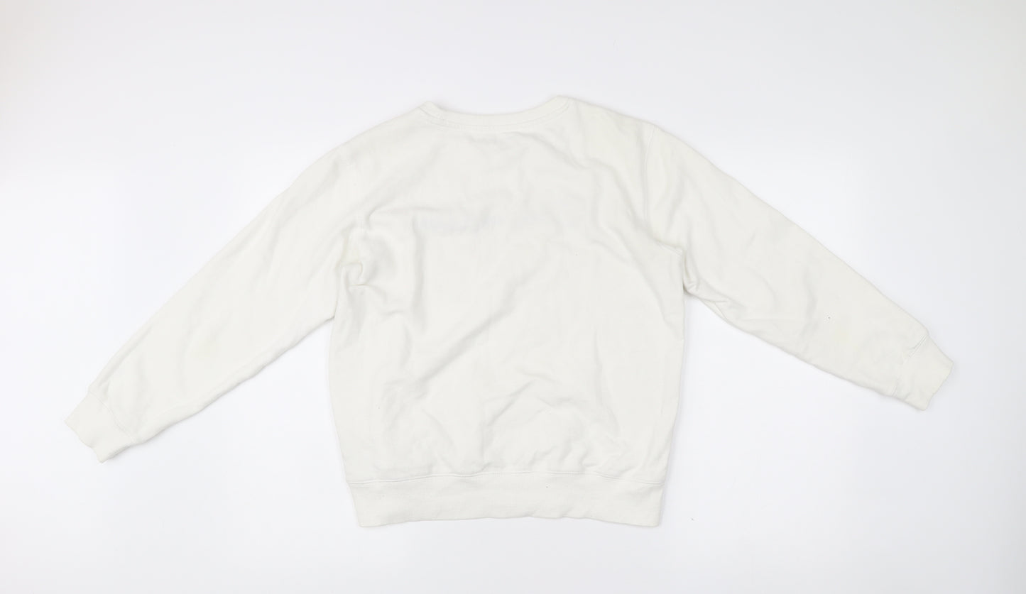 Champion Womens White Logo Pullover Sweatshirt L Regular Fit