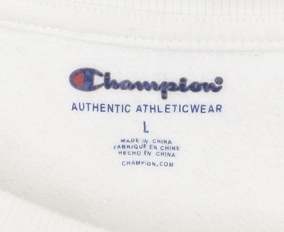 Champion Womens White Logo Pullover Sweatshirt L Regular Fit