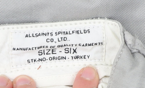AllSaints Womens Grey Size 6 Chino Straight Cotton Trousers