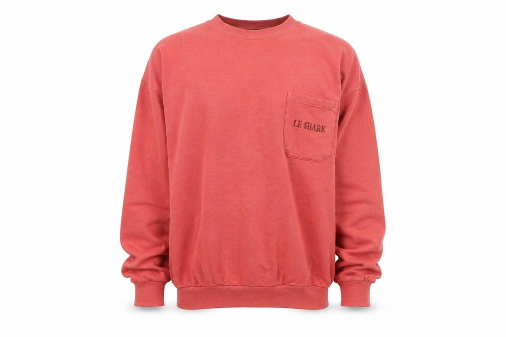 Front view of Le Shark men’s red cotton blend jumper, size L, vintage