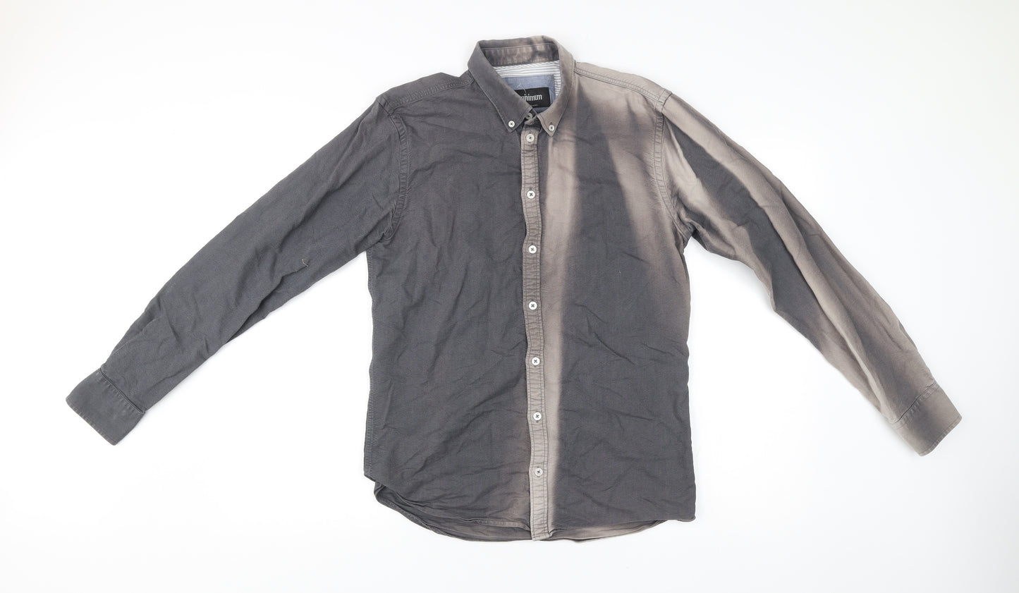 Minimum Men’s Grey Cotton Button-Up Long Sleeve Shirt M