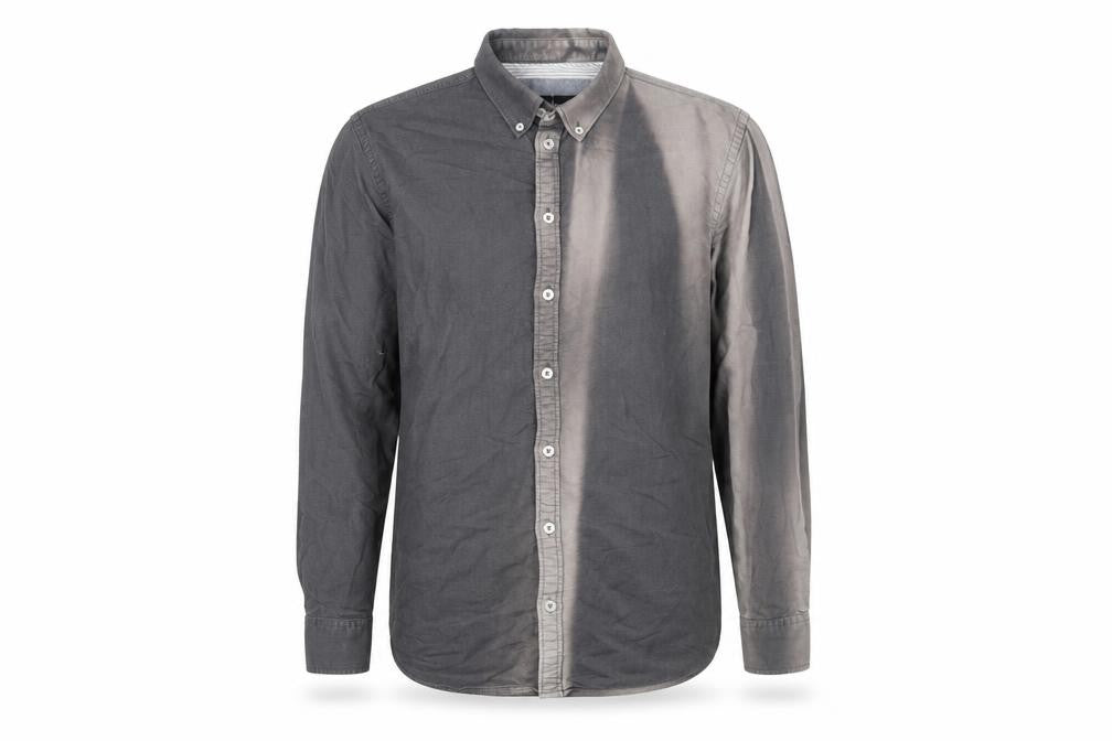 Front view of Minimum Men’s Grey Cotton Button-Up Long Sleeve Shirt M