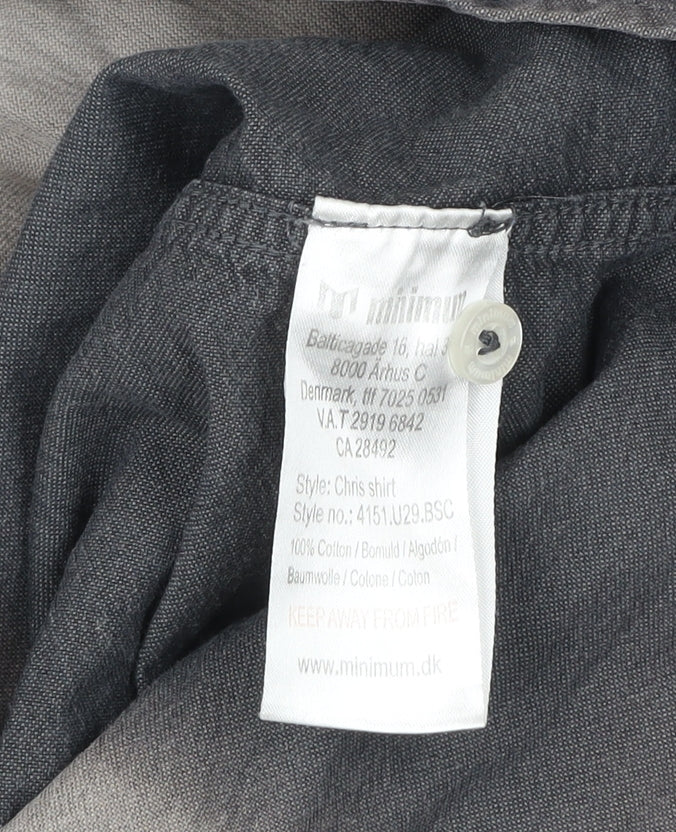Minimum Men’s Grey Cotton Button-Up Long Sleeve Shirt M