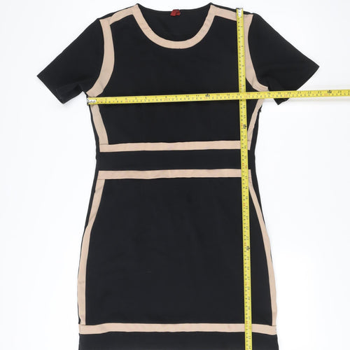 Miusol Women’s Black Colourblock Sheath Dress 2XL Short Sleeve