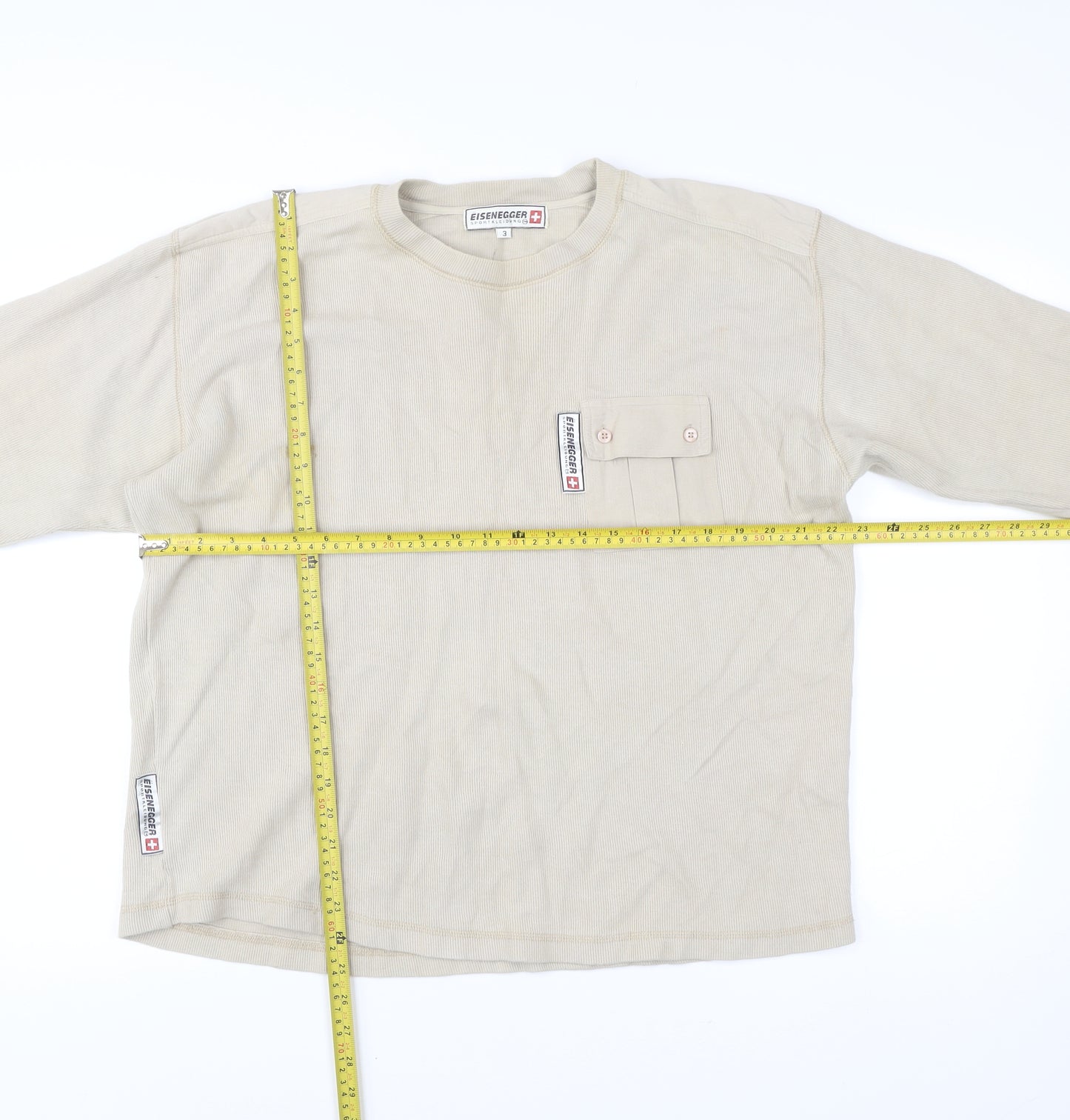 Eisenegger Men’s Beige Cotton Pullover Jumper Size M with Pocket