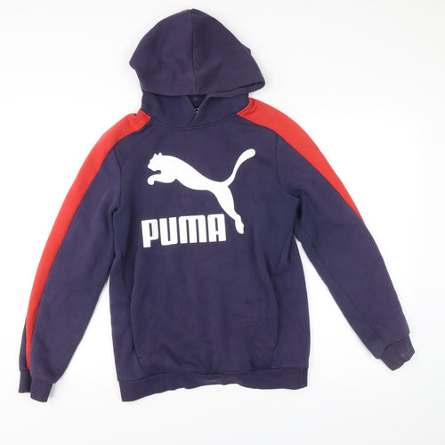 Puma Boys Blue Pullover Hoodie 14 Years Sports Logo Cotton Blend
